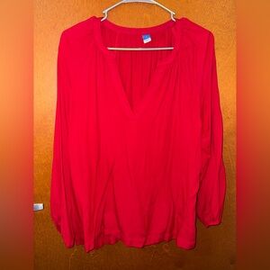 Women's Red V-Neck Blouse